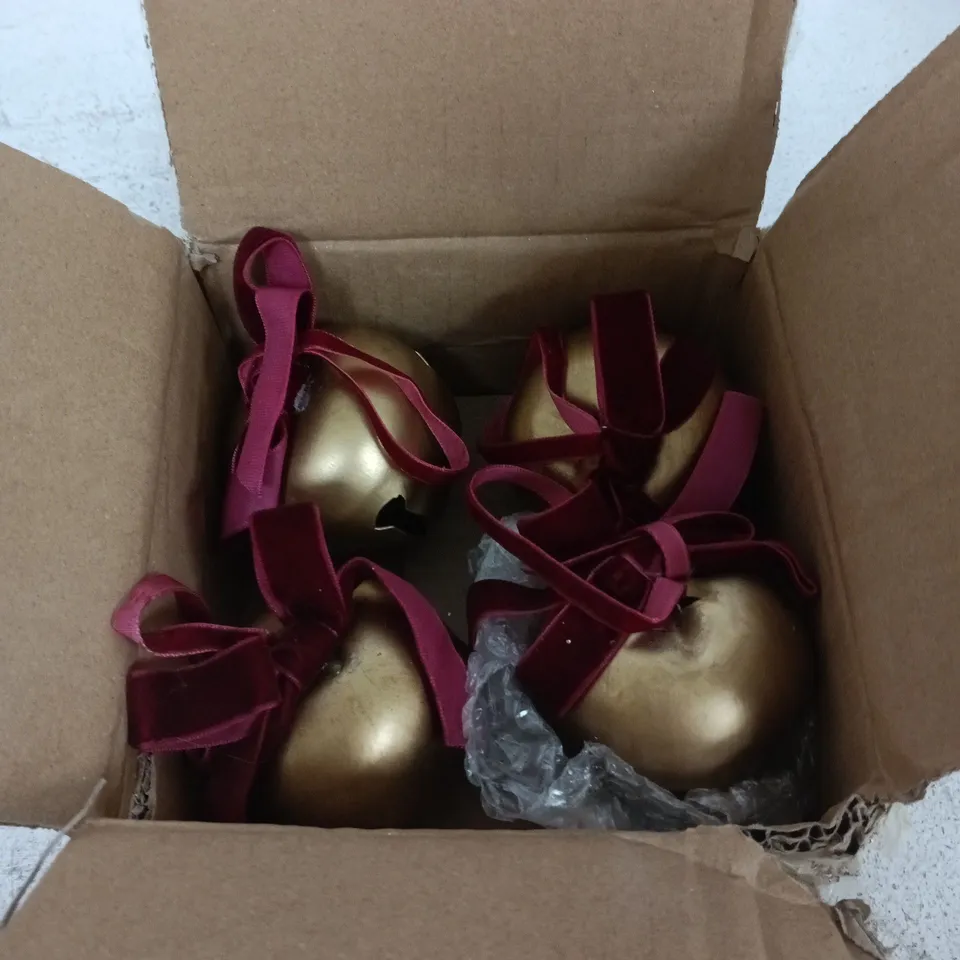 SET OF 4 BELL RED BOW CHRISTMAS ORNAMENTS