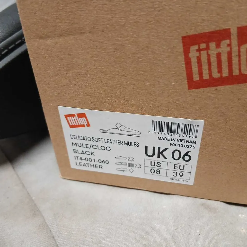 FITFLOP DELICATO SOFT LEATHER MULES – BLACK, UK 6 (US 8, EU 39)