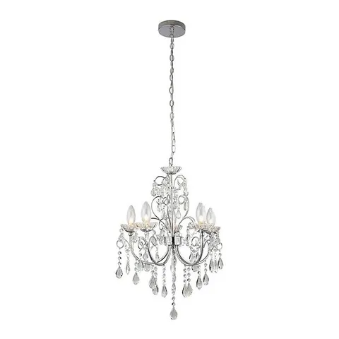BOXED LUMINOSA TABITHA 5 LIGHT BATHROOM CEILING PENDANT LIGHT CHROME, CLEAR CRYSTAL (K9) GLASS DETAIL IP44, G9
