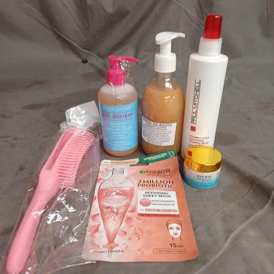 APPROXIMATEY 20 HEALTH AND BEAUTY PRODUCTS TO INCLUDE MIXED CHICKS KIDS SHAMPOO, PAUL MITCHELL SCULPTING SPRAY AND BYE BYE UNDER EYE CREAM