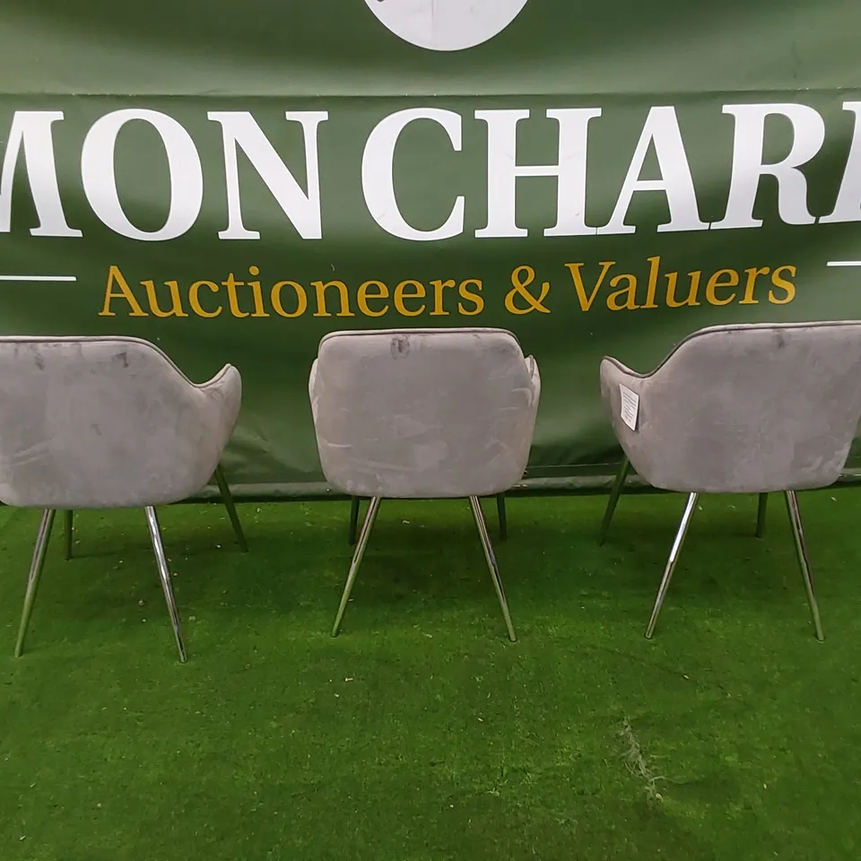 SET OF 3 ALICE GREY VELVET DINING CHAIRS