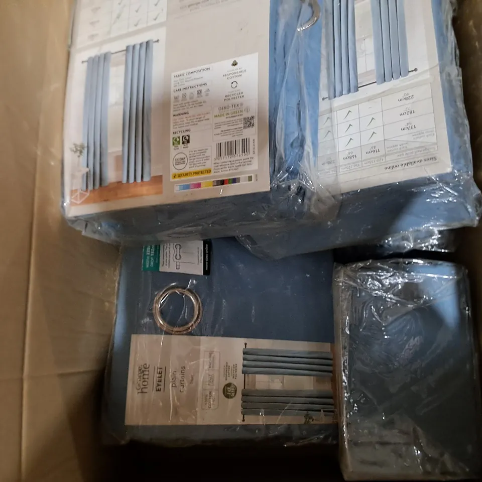 APPROXIMATELY 8 SEALED EYELET PLAIN CURTAINS W228CM X D182CM 