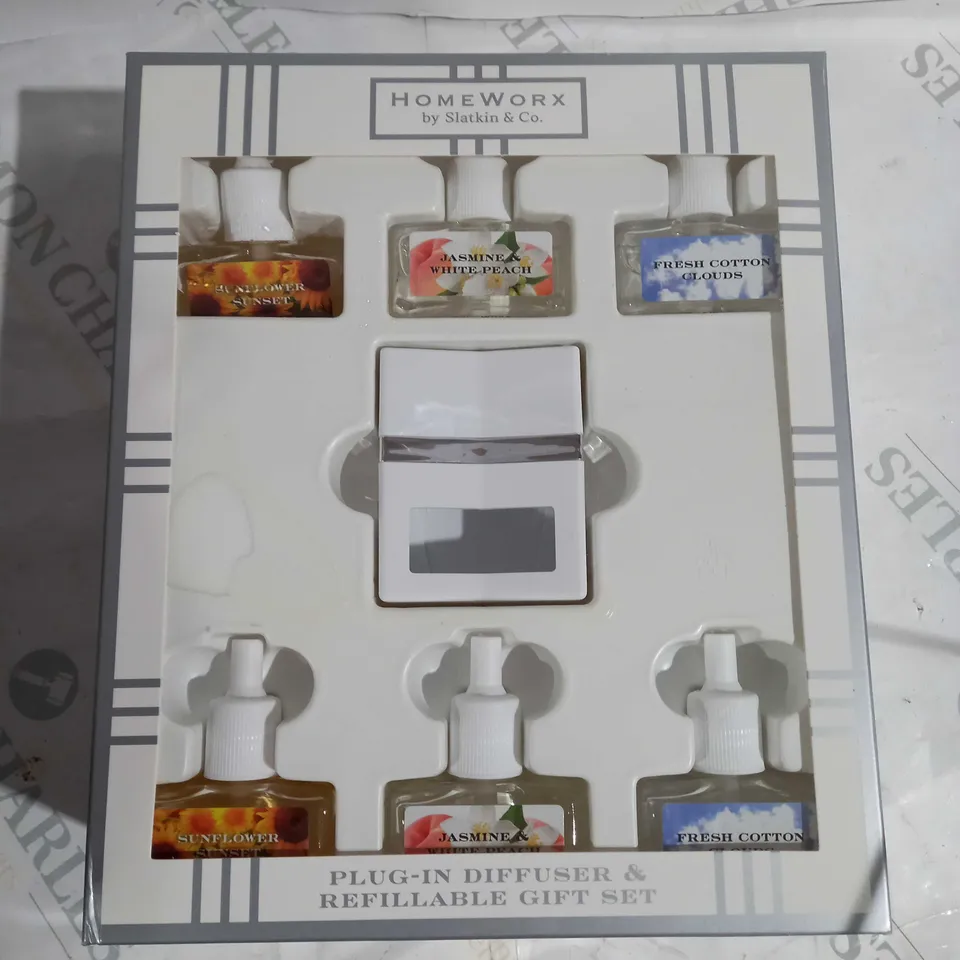 BOXED HOMEWORX BY SLATKIN & CO. PLUG IN DIFFUSER GIFT SET WITH 6 REFILLS