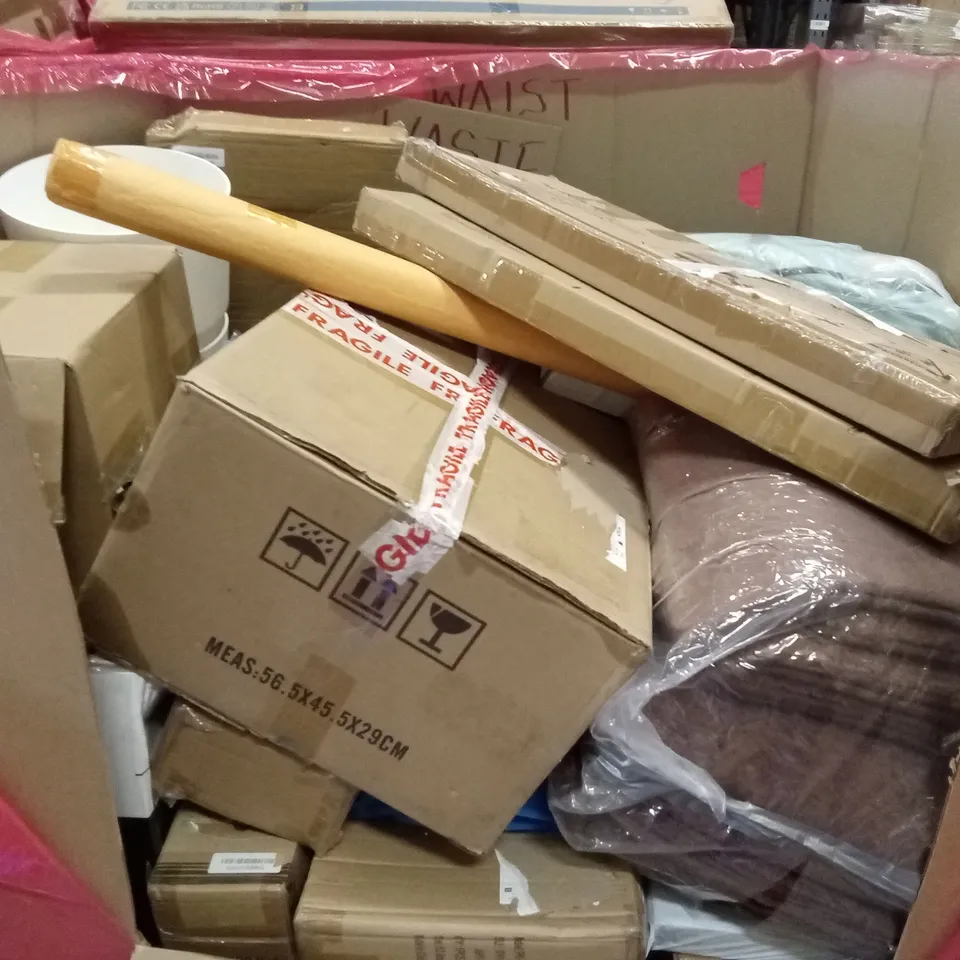 PALLET OF ASSORTED HOUSEHOLD GOODS & PRODUCTS TO INCLUDE; INDOOR INSECT KILLER, CHAIR SUPPORT CUSHION, BOXED FURNITURE ETC 