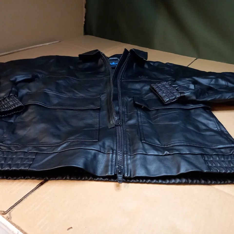 ADIDAS BLACK FAUX LEATHER JACKET - SIZE 10