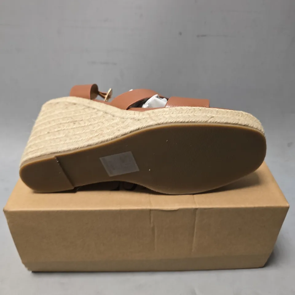 BOXED WHERES THAT FROM TAN GRAIN WEDGE SANDALS - UK 6 