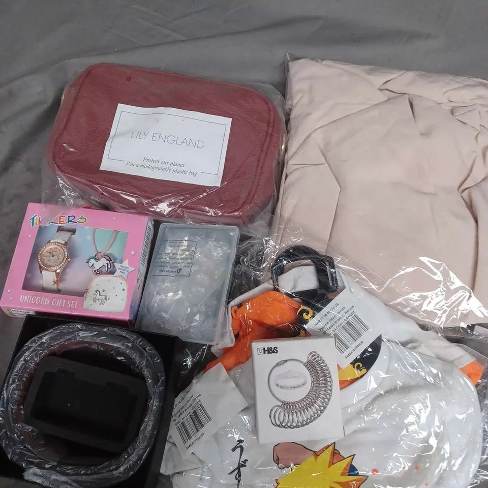 LARGE QUANTITY OF ASSORTED ITEMS TO INCLUDE CLOTHES, RING SIZER, JEWELLERY , ETC - COLLECTION ONLY