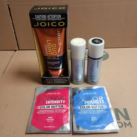 APPROXIMATELY 38 X ASSORTED JOICO HAIR CARE PRODUCTS TO INCLUDE TINT SHOT BLACK, TINT SHOT BLONDE, DUO LIGHT COPPER 1 STEP TONAL CREME LIGHTENER ETC