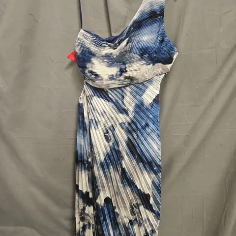 AX PARIS ONE SHOULDER CUT OUT PLEATED MIDI DRESS IN BLUE - SIZE 16