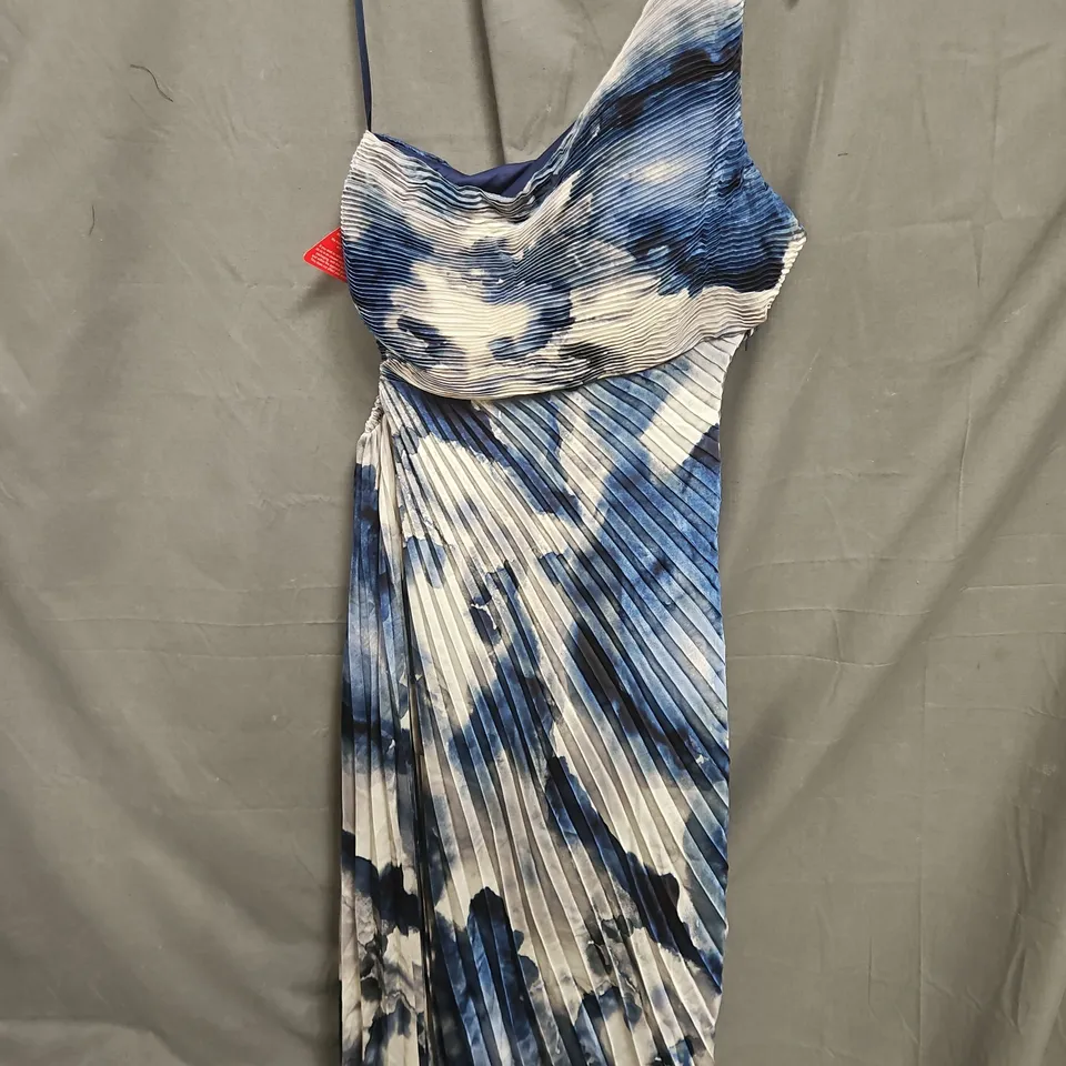 AX PARIS ONE SHOULDER CUT OUT PLEATED MIDI DRESS IN BLUE - SIZE 16