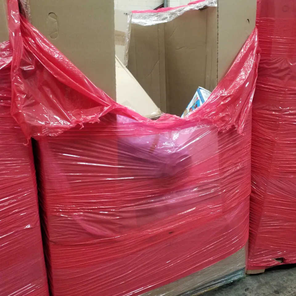 PALLET OF ASSORTED PRODUCTS INCLUDING POPUP BEACH TENT, RETRACTABLE SAFETY GATE, COUNTERBALANCE MONITOR ARM, BABY BOOSTER SEAT