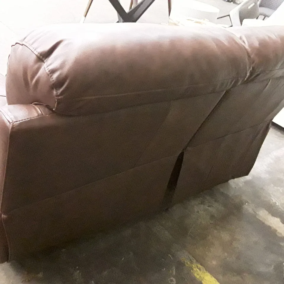 DESIGNER 2 SEATER MANUAL RECLINER SOFA - BROWN LEATHER