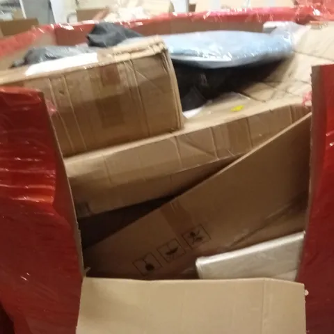 PALLET OF ASSORTED HOUSEHOLD GOODS AND PRODUCTS TO INCLUDE; DESK, BOXED FURNITURE ETC