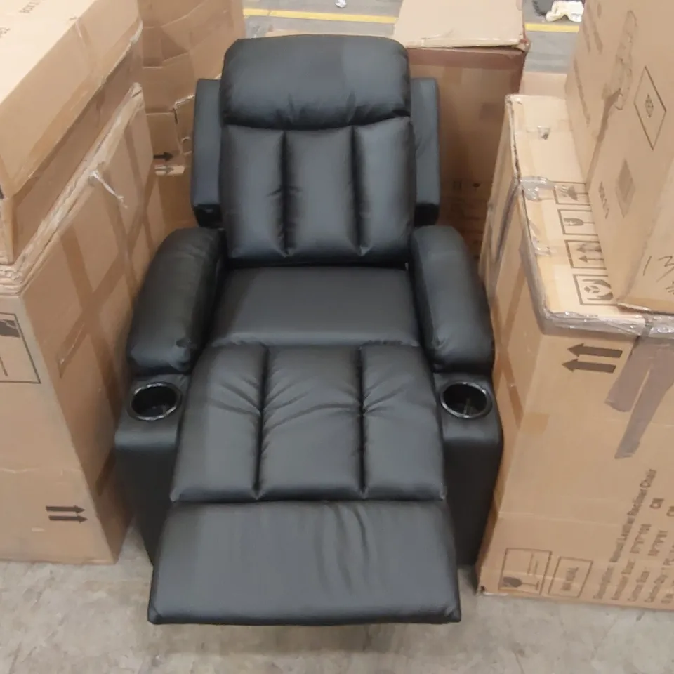 QUALITY DESIGNER FAUX LEATHER PUSH-BACK RECLINING ARMCHAIR WITH CUPHOLDERS 
