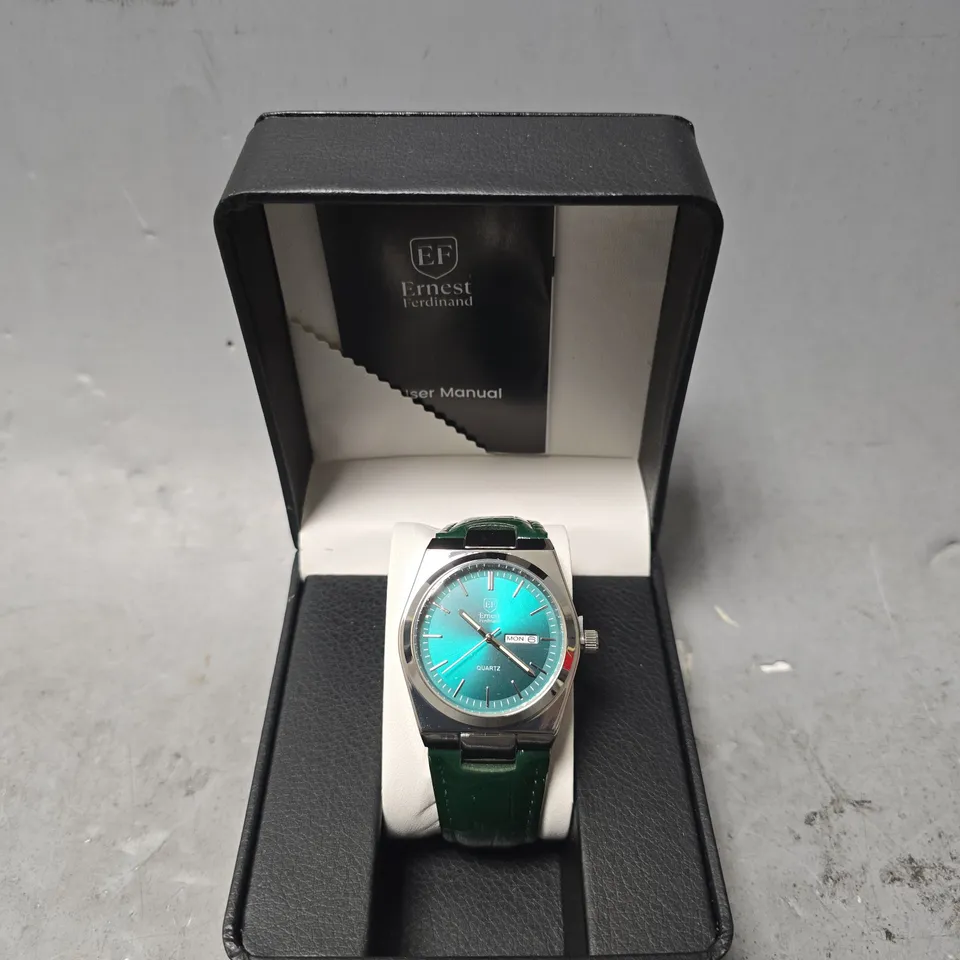 ERNEST FERDINAND WATCH – DAY DATE CALENDAR DIAL – LEATHER STRAP – 3ATM WATER RESISTANT - GIFT BOX