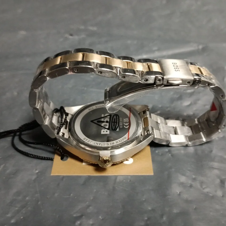 HUGO BOSS WATCH – GREEN DIAL, TWO-TONE STAINLESS STEEL BRACELET, BOXED