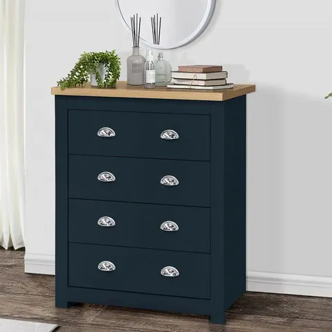 BOXED HIGHGATE 4 DRAWER CHEST OF DRAWERS - NAVY/OAK EFFECT (2 BOXES)