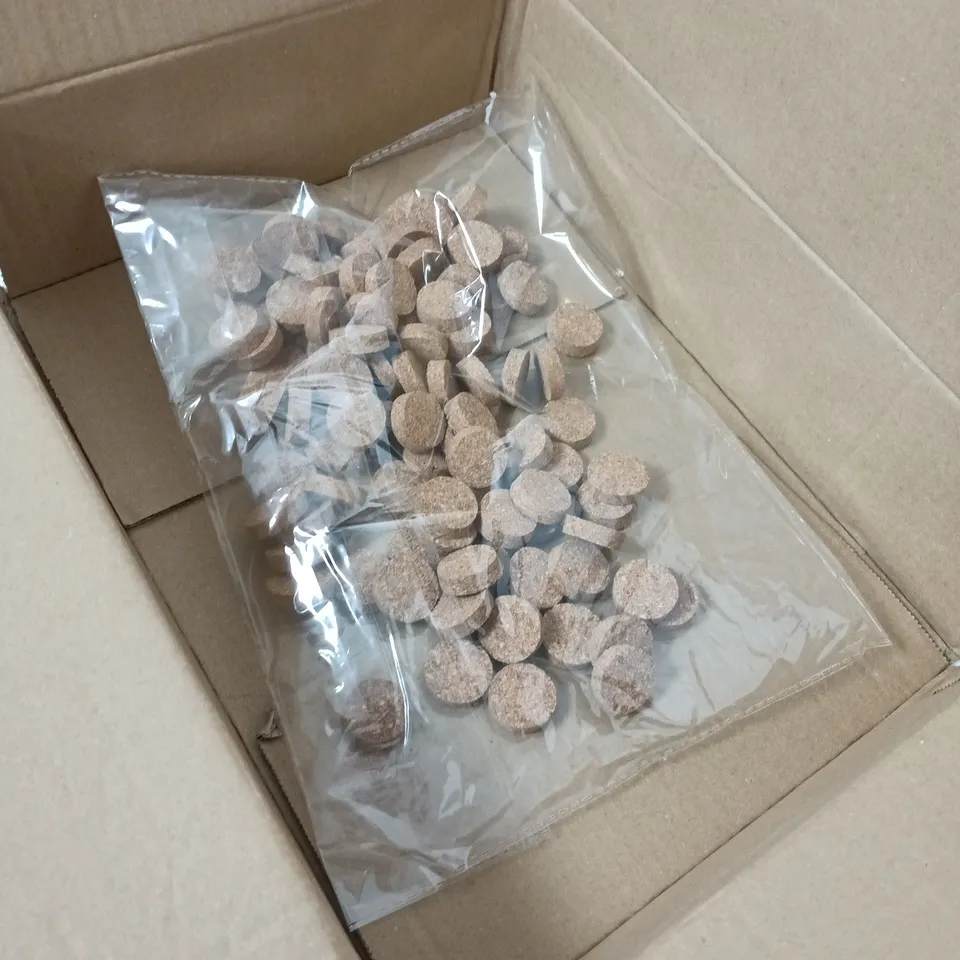 BAG OF SMALL GLASS CONTAINERS AND CORK LIDS