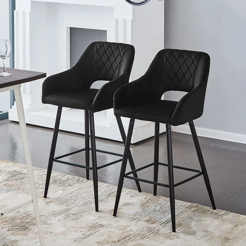 BOXED SET OF TWO ARSLAN BLACK VELVET BAR STOOLS