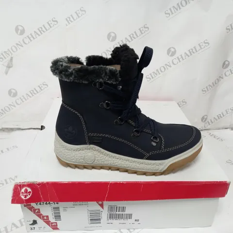 BOXED PAIR OF RIEKER BLUE BOOTS SIZE 4
