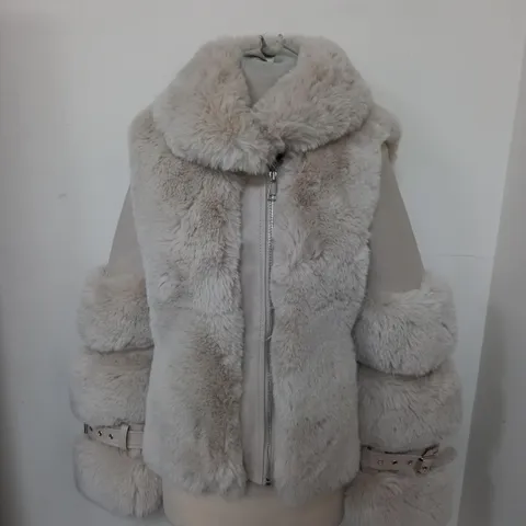 FLAMES PADDED FUR JACKET IN CREAM - SMALL