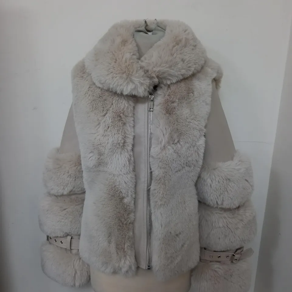FLAMES PADDED FUR JACKET IN CREAM - SMALL