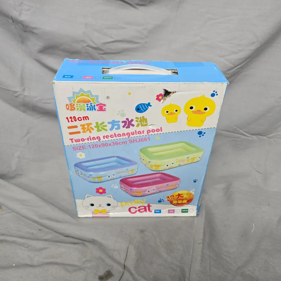 BOXED PRETTY CAT 120 CM TWO-RING RECTANGULAR INFLATABLE POOL - GARDEN & PATIO (RED)