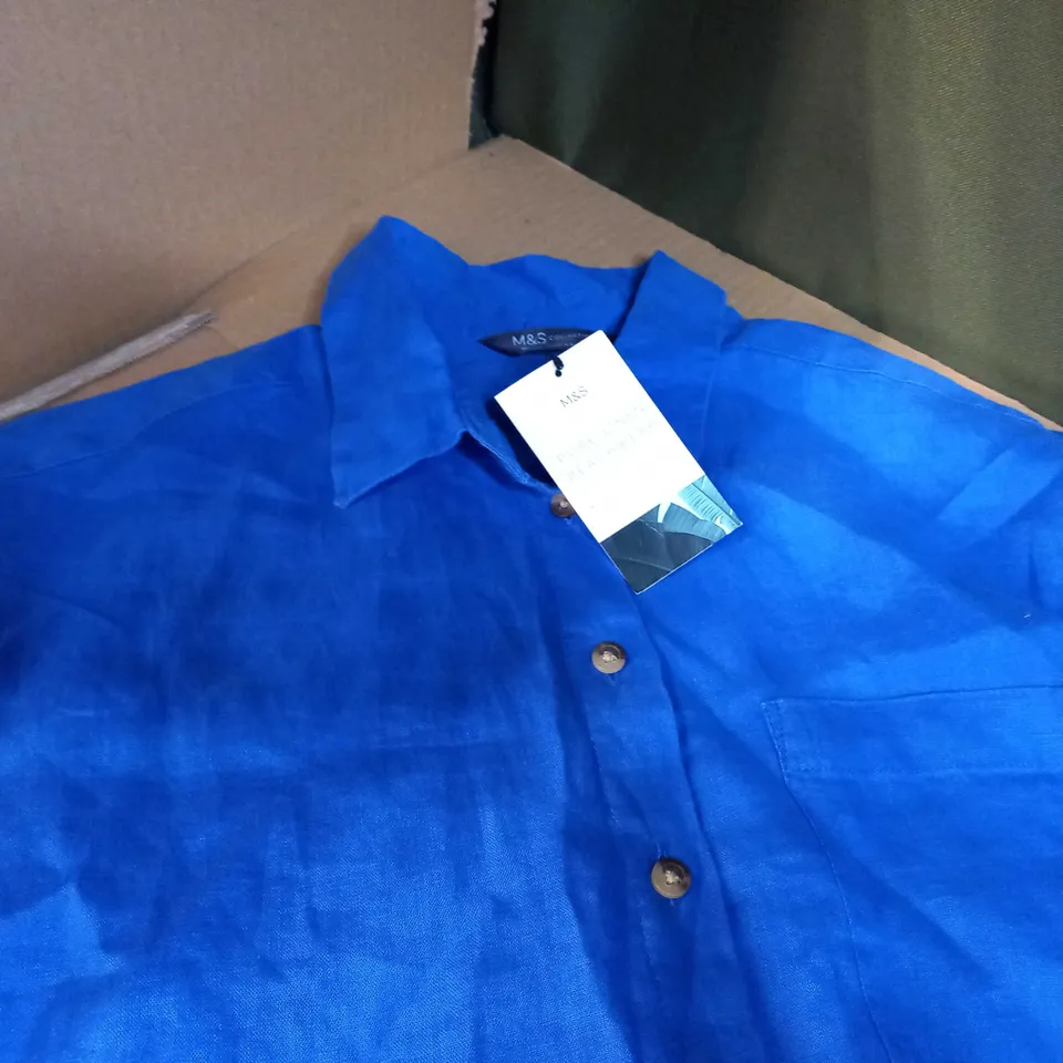M&S ROYAL BLUE PUE LINEN OVERSIZED SHIRT BEACHWEAR - MEDIUM
