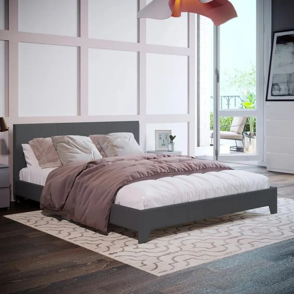 BOXED ARKADI UPHOLSTERED PLATFORM BED DOUBLE - BLACK