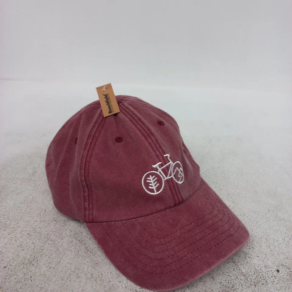 Maroon baseball cap with bicycle logo