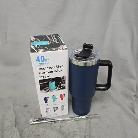 BOXED 1200ML INSULATED STEEL TUMBLER WITH STRAW IN NAVY