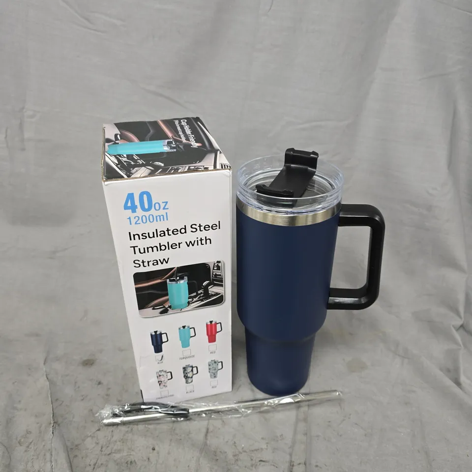 BOXED 1200ML INSULATED STEEL TUMBLER WITH STRAW IN NAVY