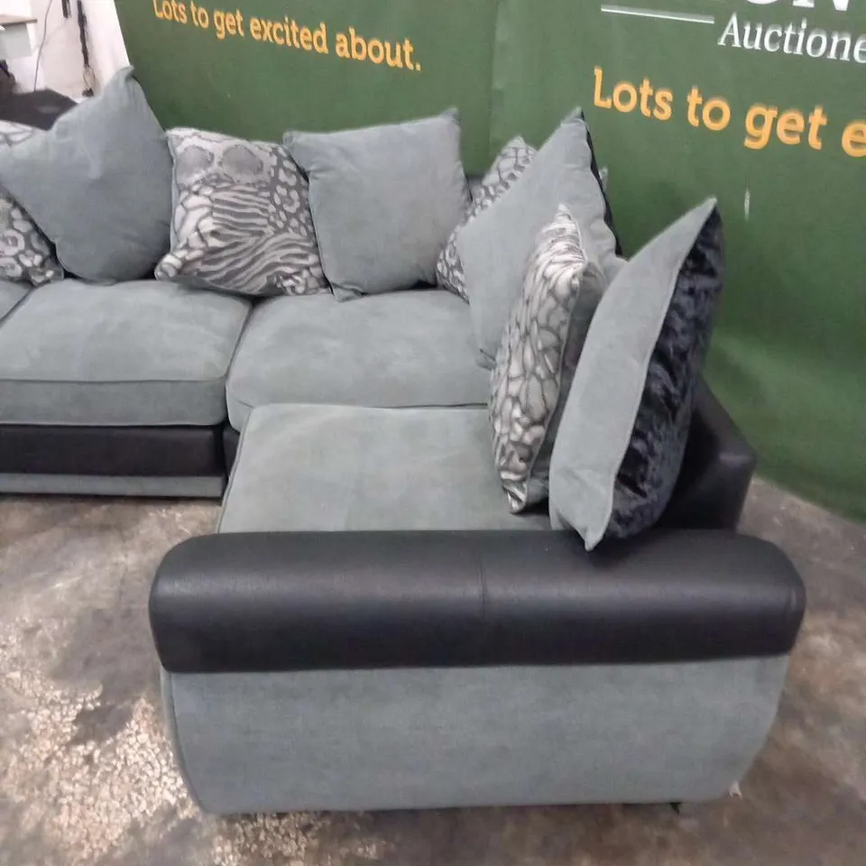 DESIGNER HILTON VIPER BLACK AND GRACELANDS GRAPHITE FABRIC CORNER SOFA WTH SCATTER CUSHIONS
