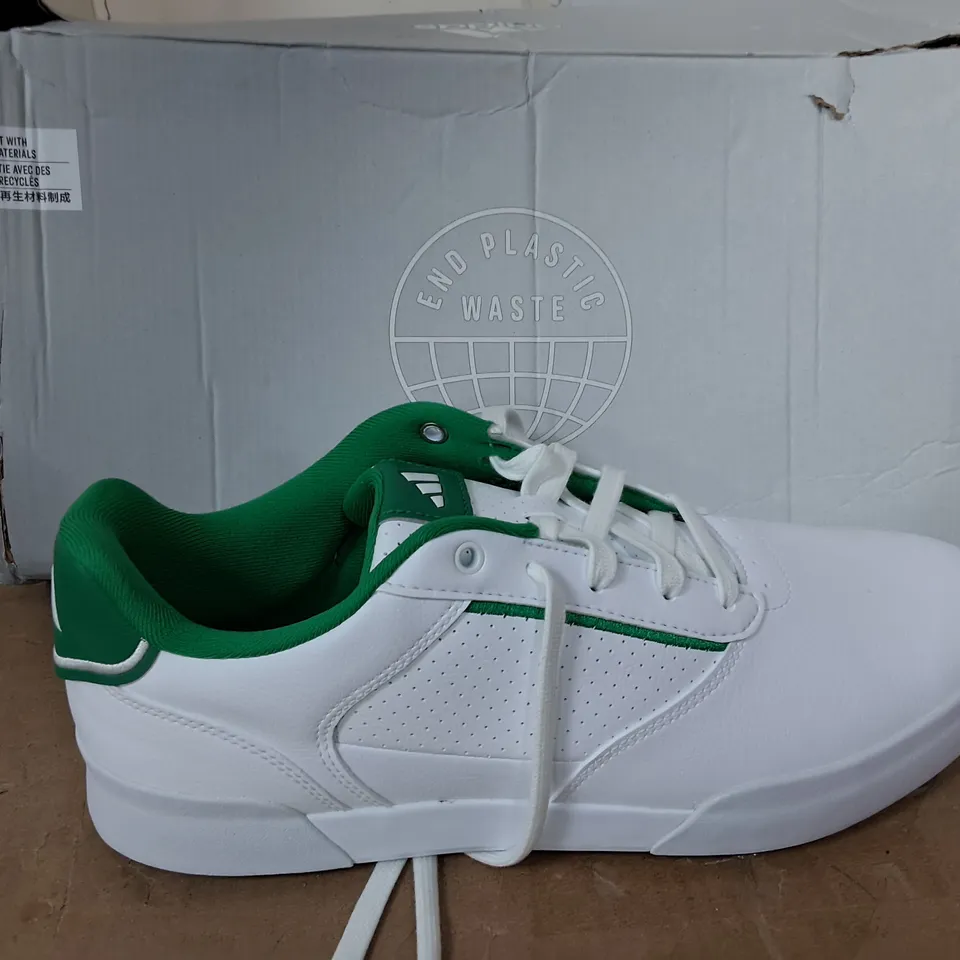 BOXED PAIR OF ADIDAS RETRO CROSS WHITE/GREEN SIZE 10