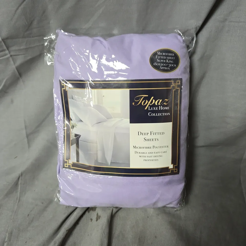 BOX OF APPROXIMATELY 30 X TOPAZ LUXE HOME LILAC DEEP FITTED SHEET – SUPER KING, MICROFIBRE POLYESTER