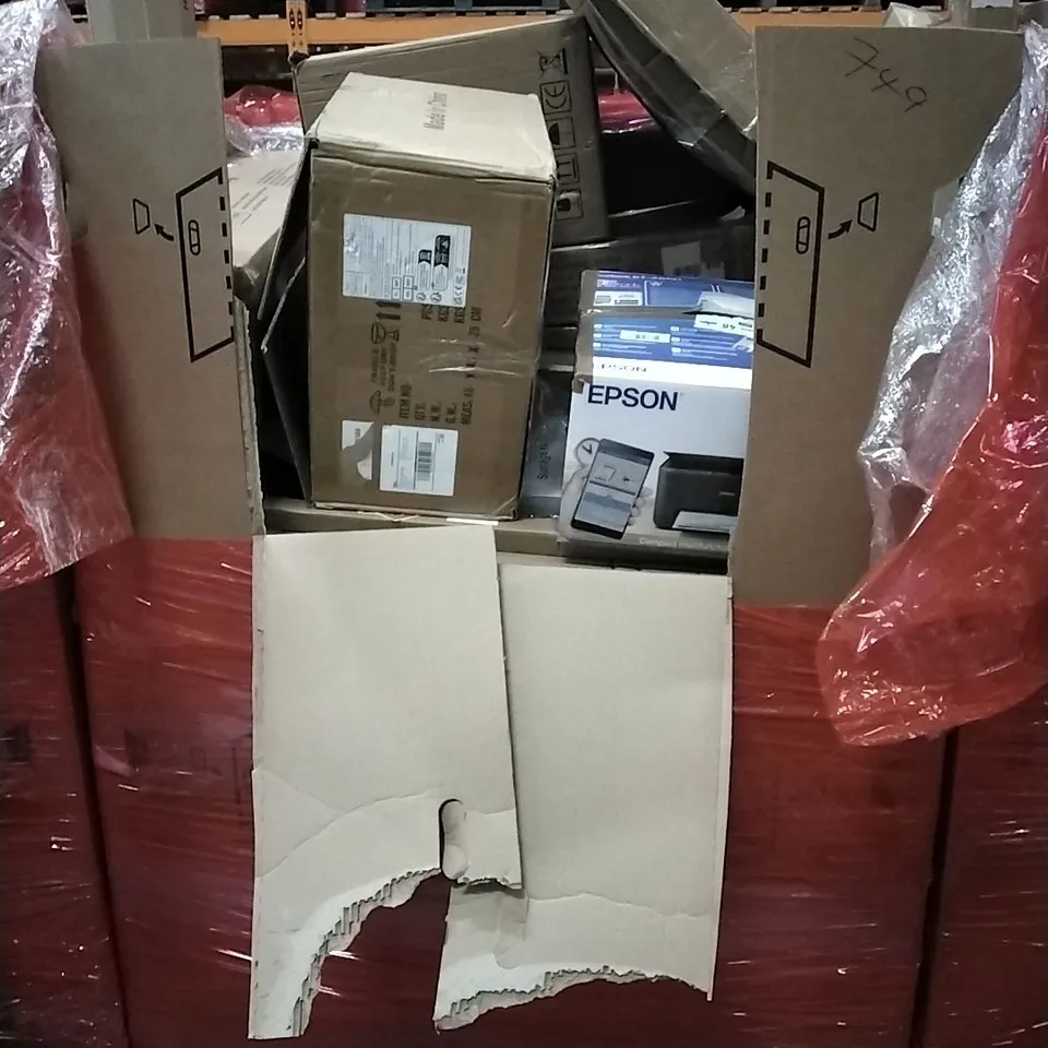 PALLET OF HOUSEHOLD ITEMS TO INCLUDE PAPER SHREDDER, FOLDING SHOPPING TROLLEY, YOGA MAT, 6FT GREEN TREE AND OTHER ASSORTED ITEMS...