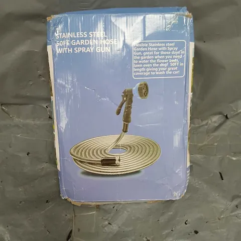 BOXED STAINLESS STEEL GARDEN HOSE  WITH SPRAY GUN 