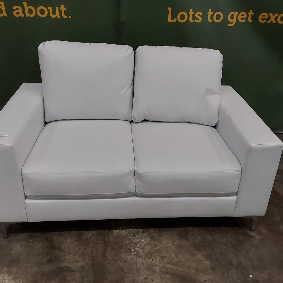 DESIGNER TWO SEATER SOFA WHITE LEATHER 