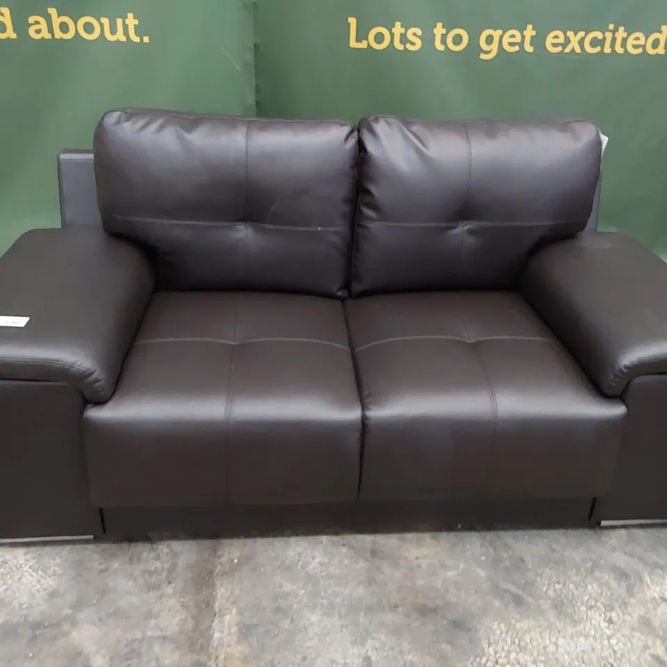 DESIGNER TWO SEATER SOFA BROWN LEATHER
