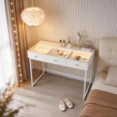 BOXED BLINA DRESSING TABLE WITH LED LIGHTS - WHITE (1 BOX)