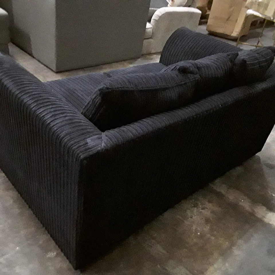 QUALITY DESIGNER 2 SEATER SOFA - BLACK CORDUROY FABRIC 