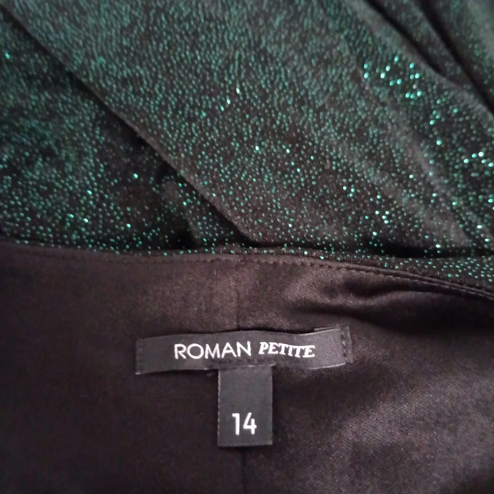 ROMAN PETITE WOMEN'S EVENING DRESS – BLACK WITH EMERALD GLITTER, UK 14