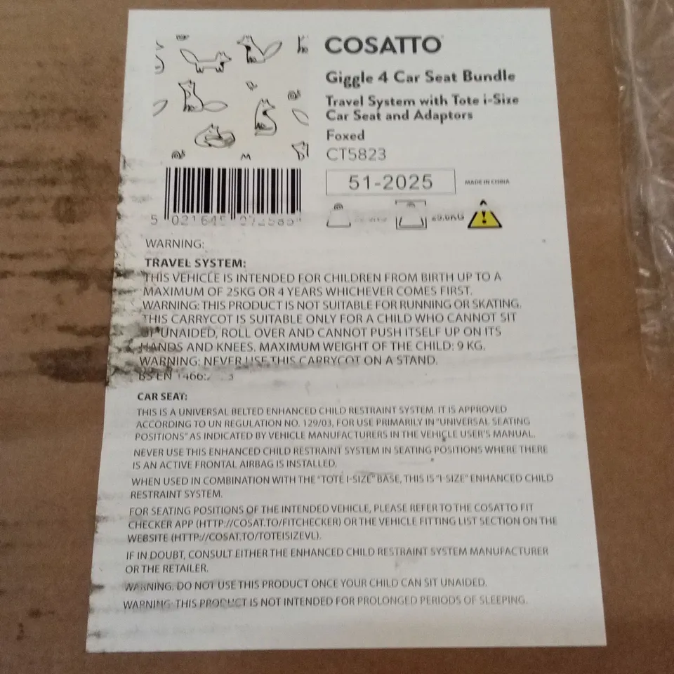 BOXED COSATTO GIGGLE 4 CAR SEAT STROLLER BUNDLE - FOXED (1 BOX)