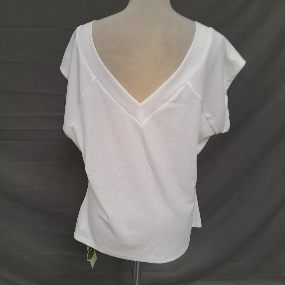 CIDER LADIES WHITE SHORT SLEEVE RIBBED TOP SIZE XXL