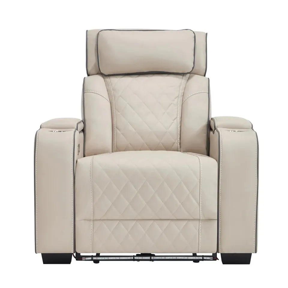BOXED CAPRI ELECTRIC RECLINER CHAIR IN BEIGE AIR LEATHER