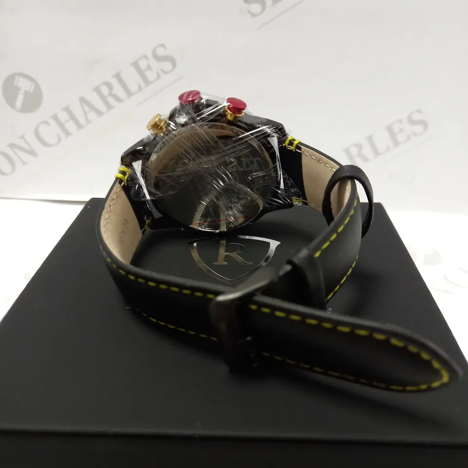 RUCKSTUHL AUTOMATIC BLACK LEATHER STRAP WRISTWATCH