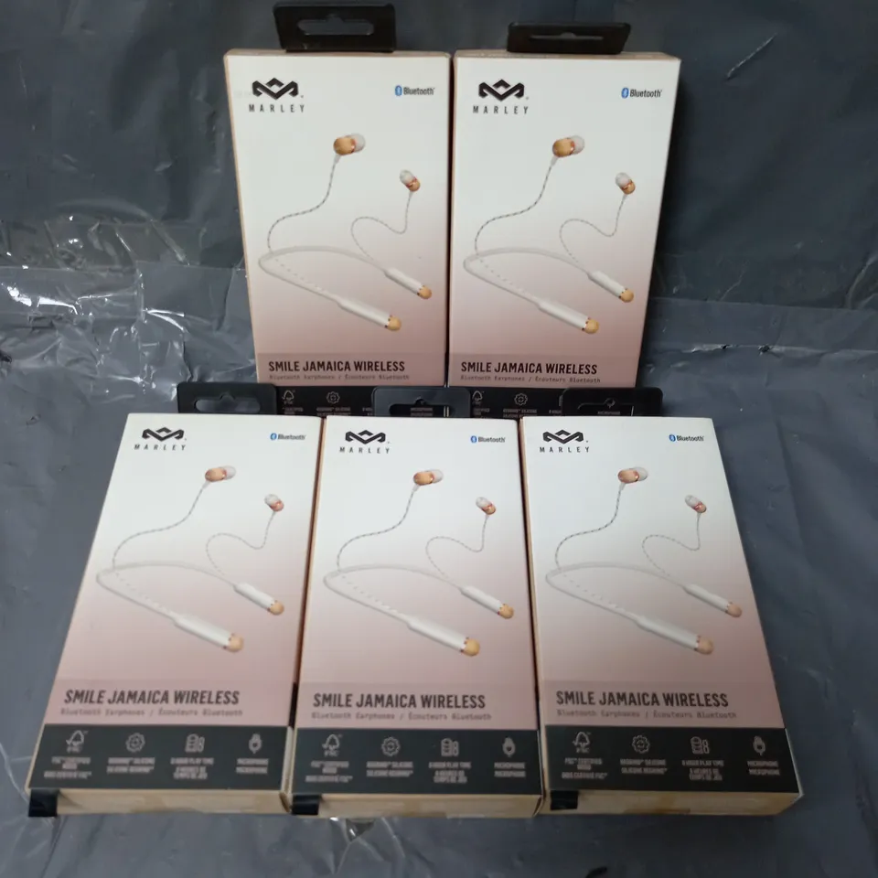 5 X BOXED MARLEY SMILE JAMAICA WIRELESS EARPHONES 