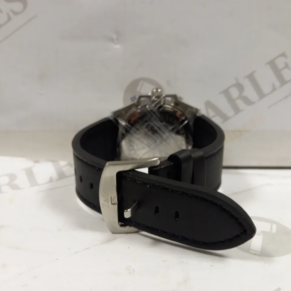 MEN’S ZIHLMANN & CO CHRONOGRAPH WATCH – MODEL ZC100 – STAINLESS STEEL CASE – BLACK DIAL WITH SUB DIALS – 5ATM WATER RESISTANT – BLACK GENUINE LEATHER STRAP 