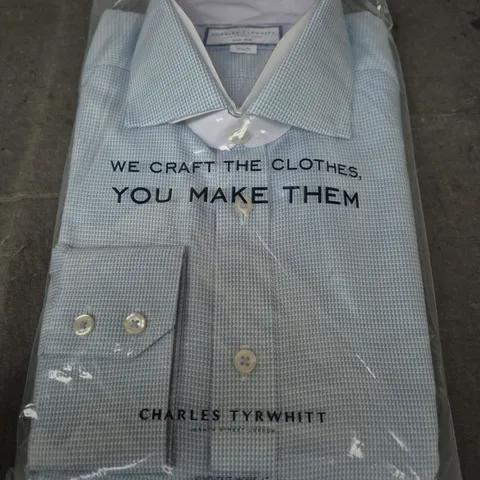 CHARLES TYRWHITT NON-IRON CLASSIC FIT SHIRT – UK COLLAR 16.5 IN, SLEEVE 34 IN, LIGHT BLUE MICRO-CHECK