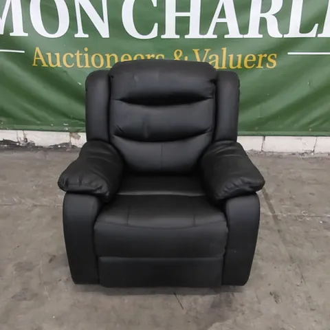 DESIGNER BLACK LEATHER MANUAL RECLINER ARMCHAIR